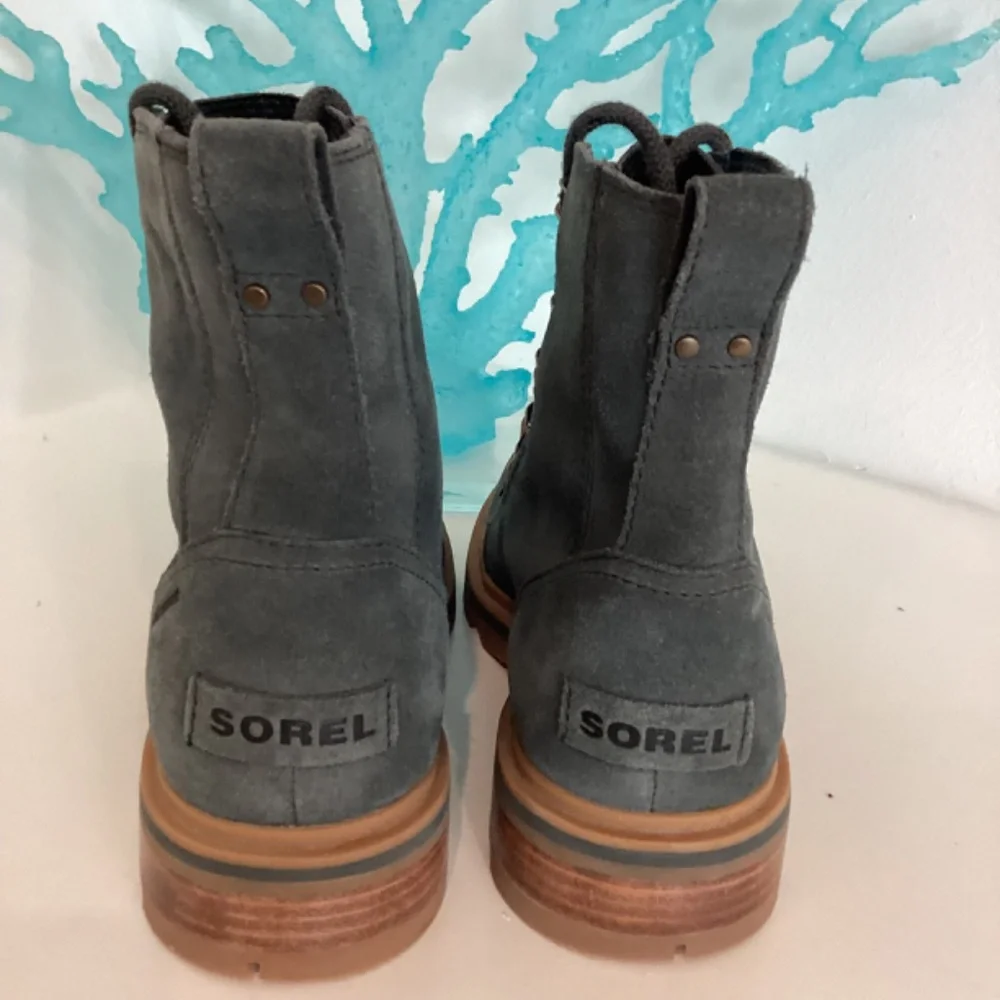 NEW SOREL blue gray military style combat suede ankle shoelace boots 6.5